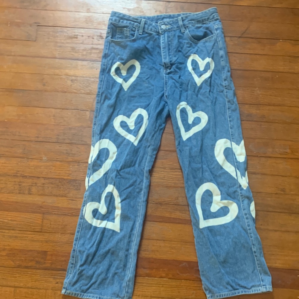 Blue Heart Patterned Jeans